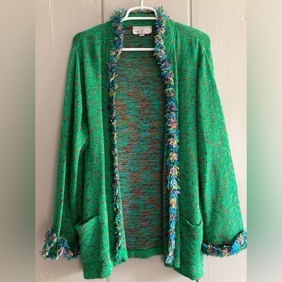 French Rags Multi-Colored Green Knit Sweater Jacket Us Sz 5 Euc Vibrant Confetti